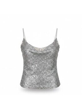 Zara Womens Silver Sequins Spaghetti-Strap Crop Top Size S